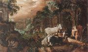 Roelant Savery Herders resting and watering their animals by a set of ruins painting